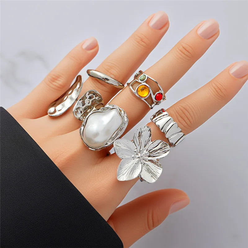 European and American retro geometric metal ring set women's fashion opening design ring party accessories