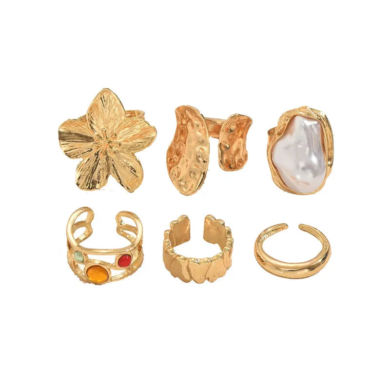 European and American retro geometric metal ring set women's fashion opening design ring party accessories