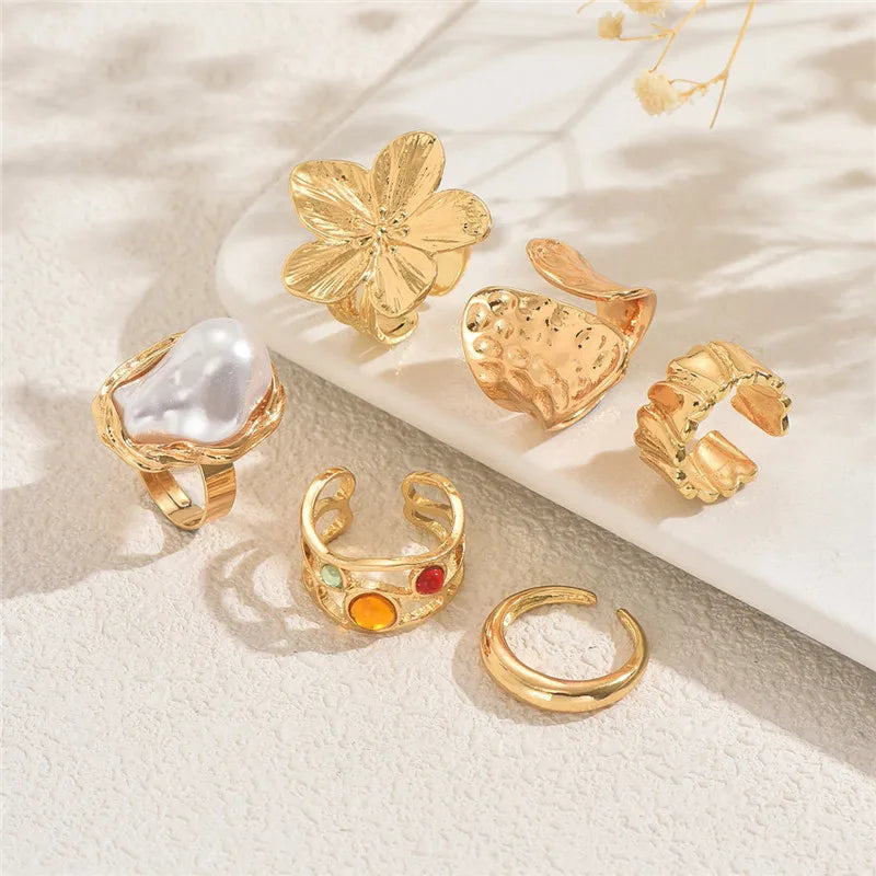 European and American retro geometric metal ring set women's fashion opening design ring party accessories