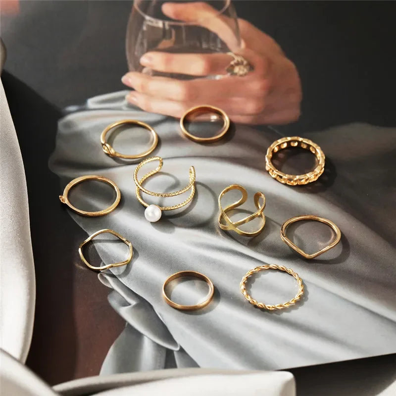 10pcs Silver Colour Wide Chain Rings