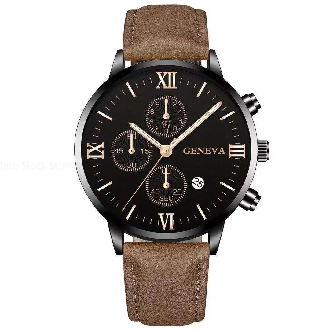 Black Quartz Watch Men Roman Dial
