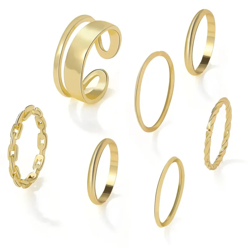 10pcs Silver Colour Wide Chain Rings