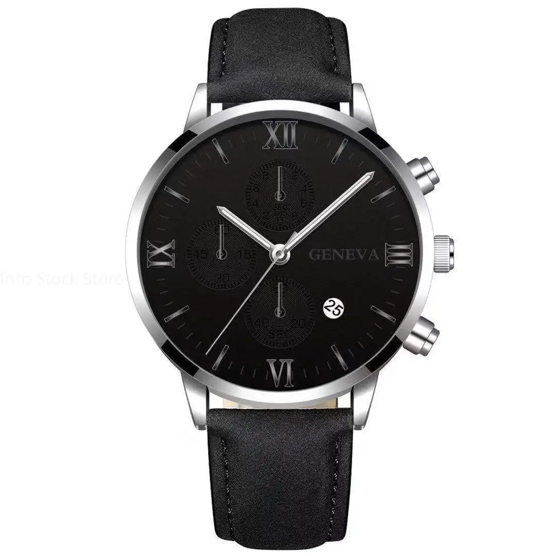 Black Quartz Watch Men Roman Dial