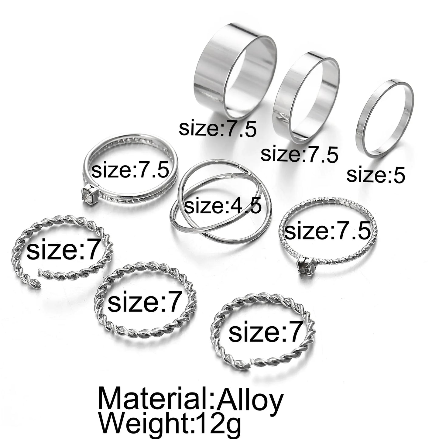 10pcs Silver Colour Wide Chain Rings