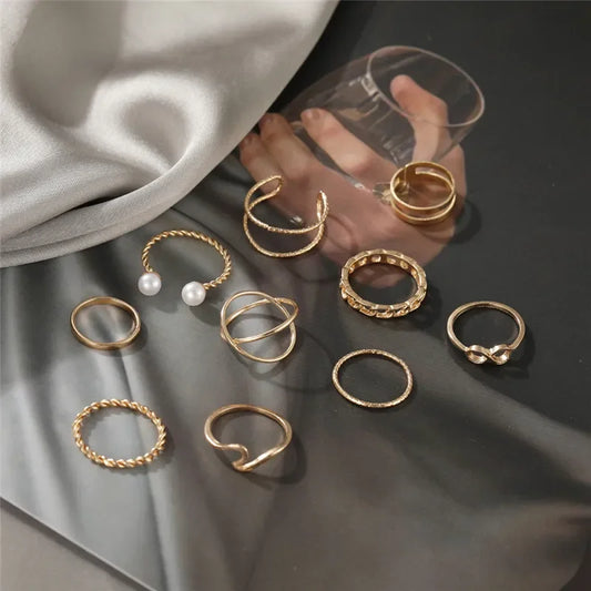 LATS 10pcs Punk Silver Color Wide Chain Rings Set for Women Girls Fashion Irregular Finger Thin Rings Gift 2022 Knuckle Jewelry