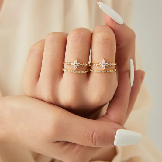 Zircon Double Crossed Shape Rings For Women Gold Plated Stainless Steel Cross Ring Luxury Wedding Couple Rings Aesthetic Jewerly