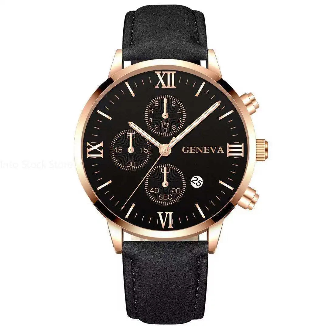 Black Quartz Watch Men Roman Dial