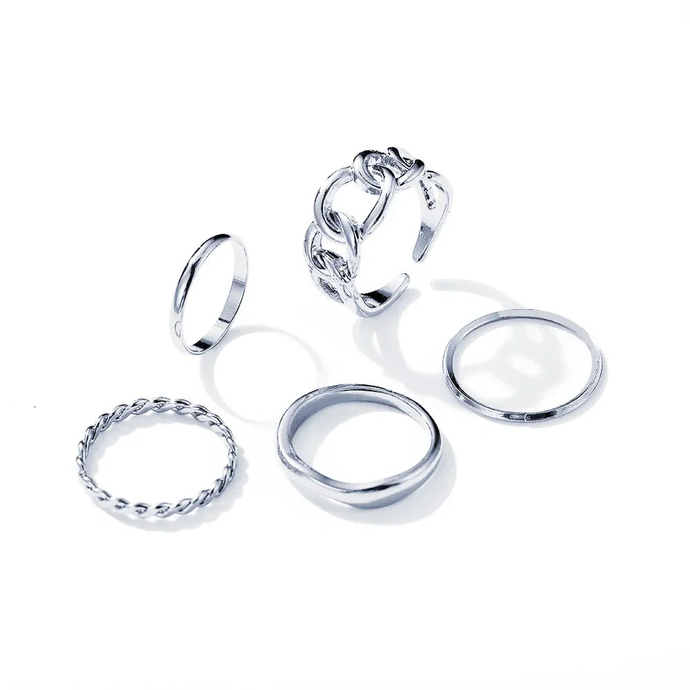 10pcs Silver Colour Wide Chain Rings