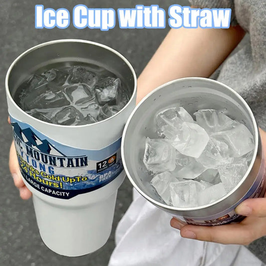900ML Stainless Steel Ice Cup Insulation Tumbler With Straw Coffee Cup For Hot Cold Drink Water Tea Milk Office Insulated Bottle