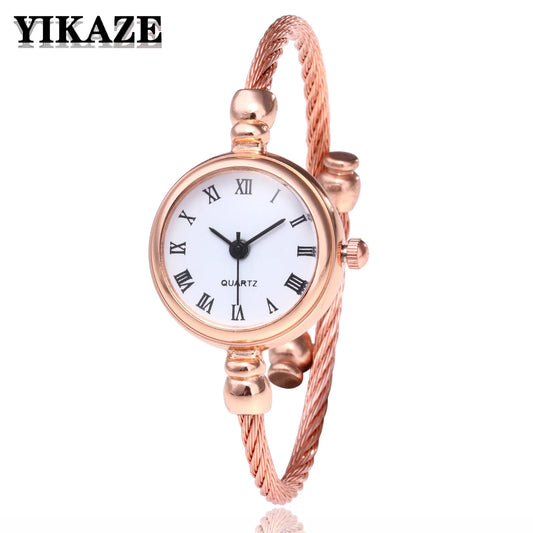 YIKAZE Women Bracelet Watch Retro Gold Bangle Women Watches Stainless Steel Retro Ladies Quartz Wristwatch Clock Dress Watch