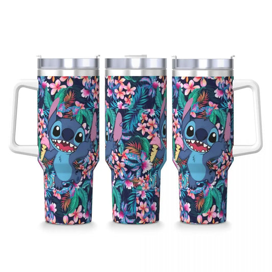 Kawaii Stitch And Angel Tumbler Cute Cartoon Cold and Hot Water Bottle Insulated Stainless Steel Thermal Cups Beach Mugs Cup