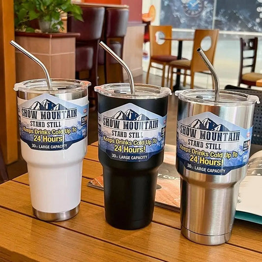 900ML Stainless Steel Ice Cup Insulation Tumbler With Straw Coffee Cup For Hot Cold Drink Water Tea Milk Office Insulated Bottle