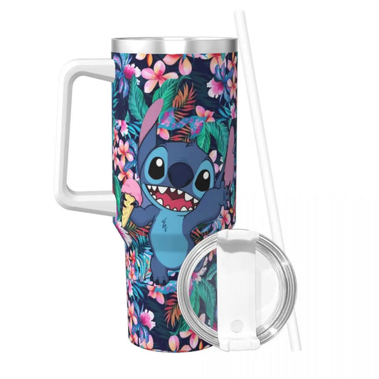 Kawaii Stitch And Angel Tumbler Cute Cartoon Cold and Hot Water Bottle Insulated Stainless Steel Thermal Cups Beach Mugs Cup