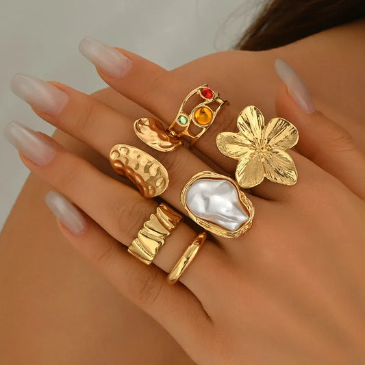 European and American retro geometric metal ring set women's fashion opening design ring party accessories