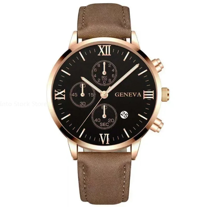 Black Quartz Watch Men Roman Dial