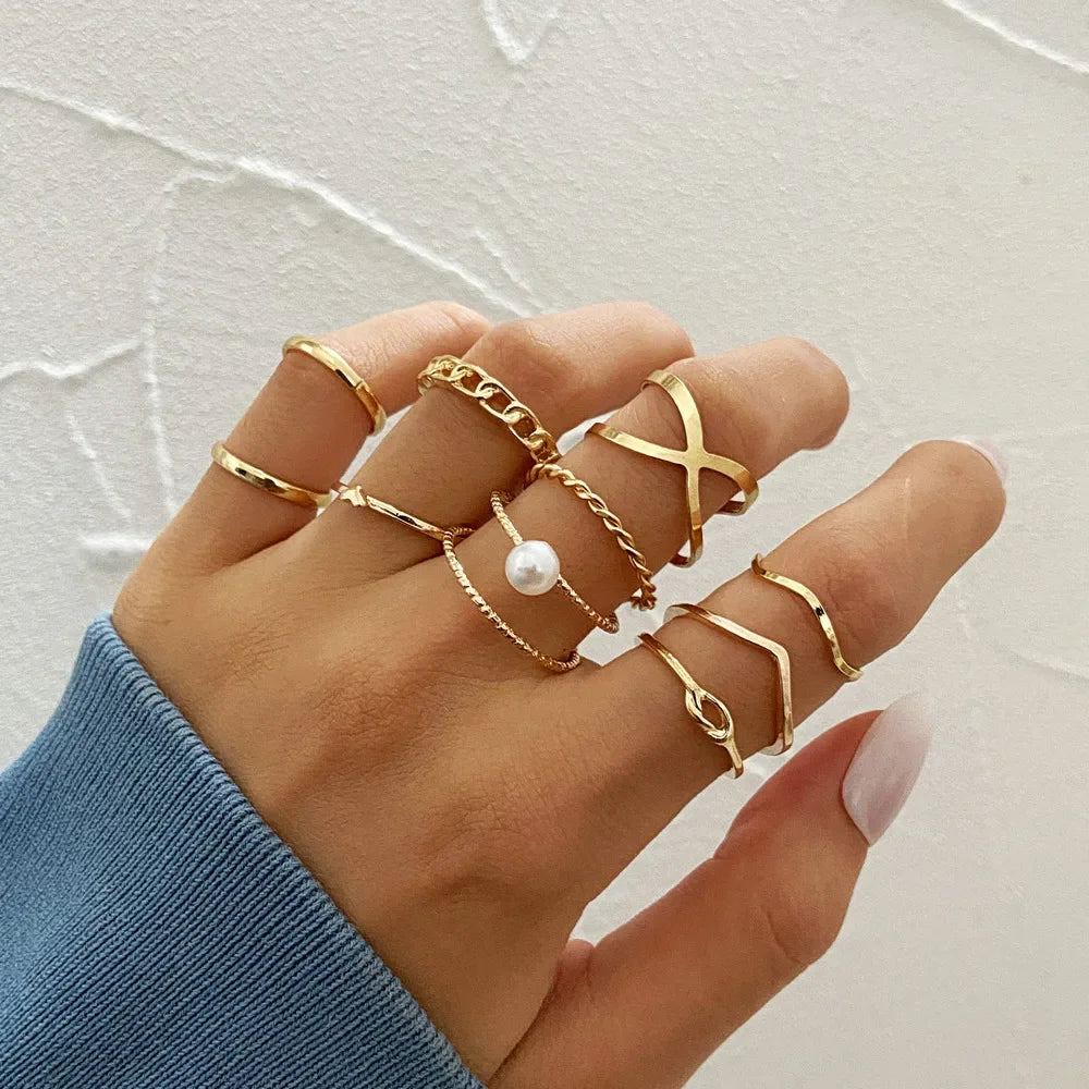 10pcs Silver Colour Wide Chain Rings