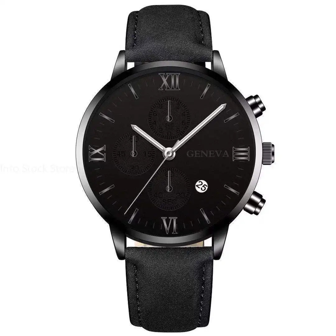 Black Quartz Watch Men Roman Dial
