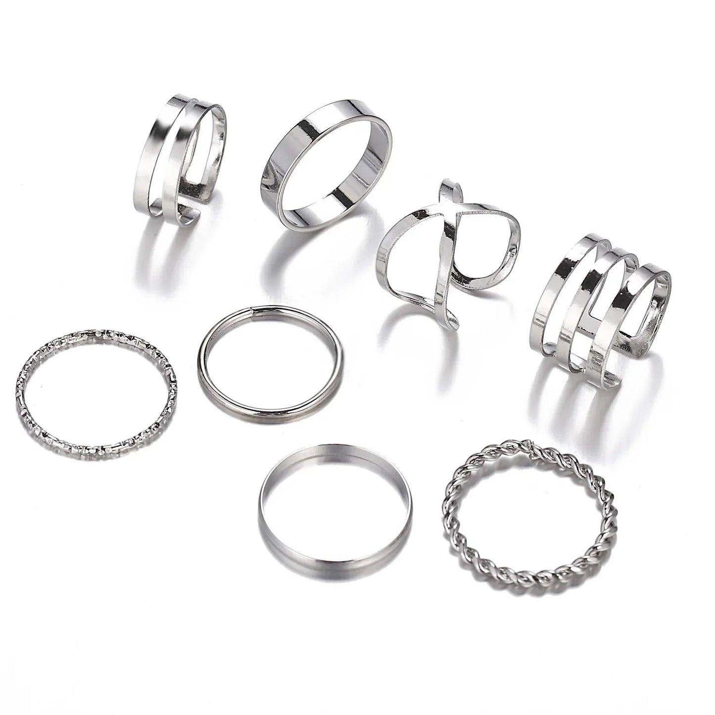 10pcs Silver Colour Wide Chain Rings