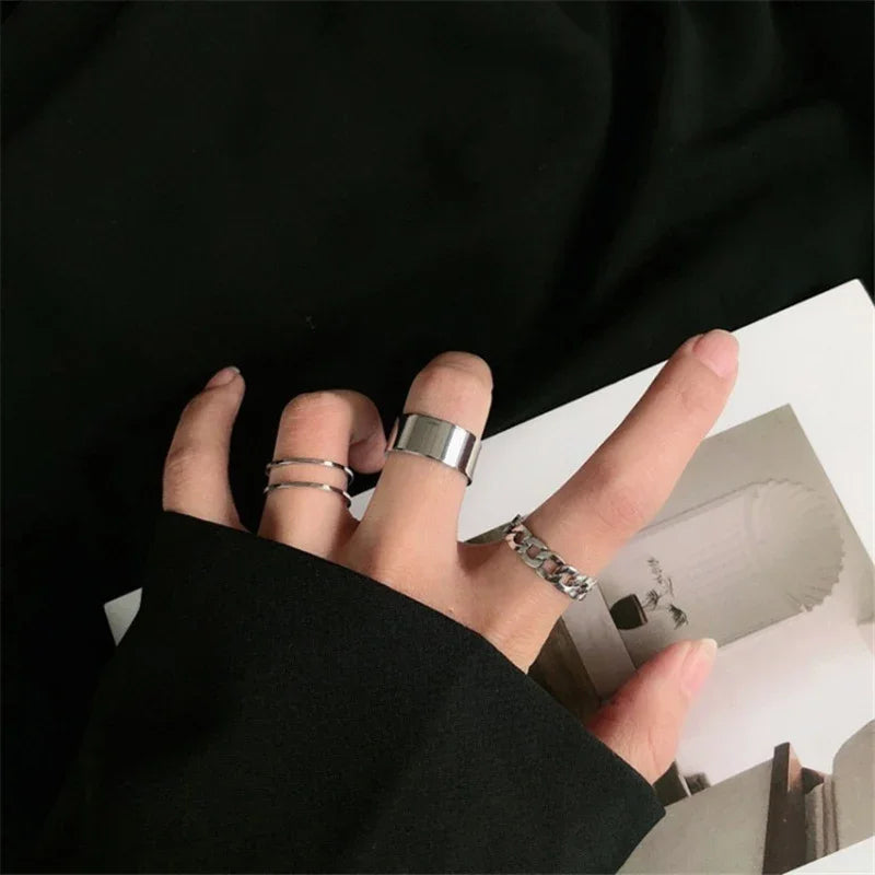 10pcs Silver Colour Wide Chain Rings