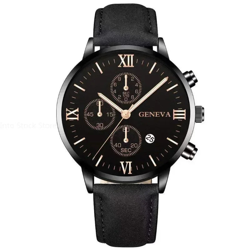 Black Quartz Watch Men Roman Dial