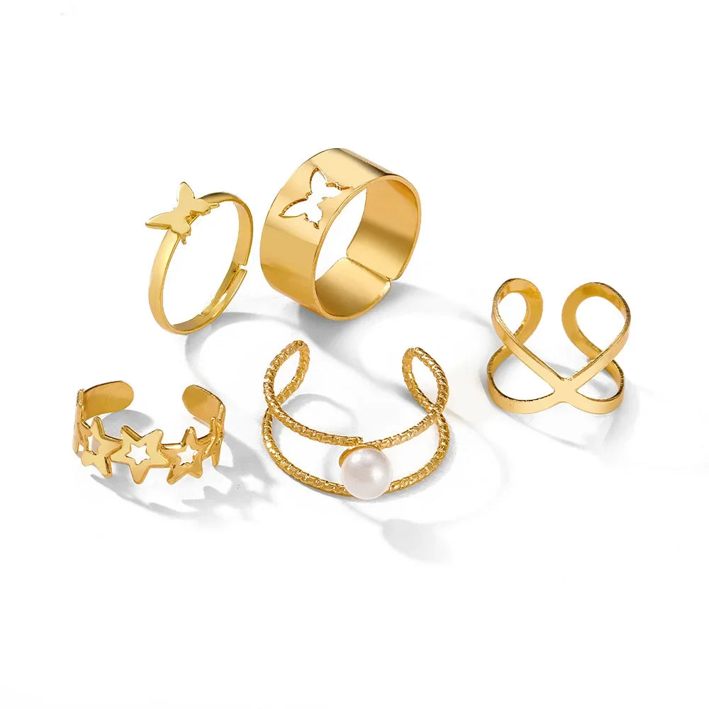 10pcs Silver Colour Wide Chain Rings