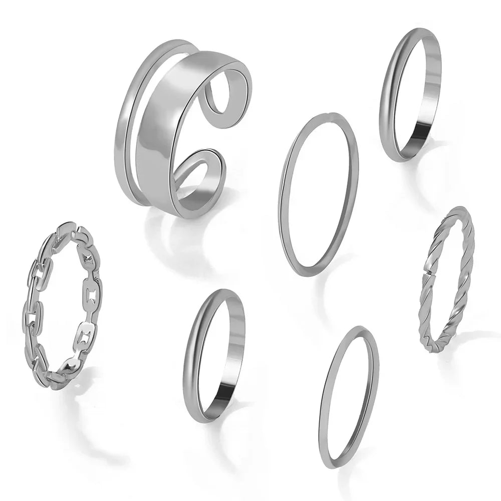 10pcs Silver Colour Wide Chain Rings