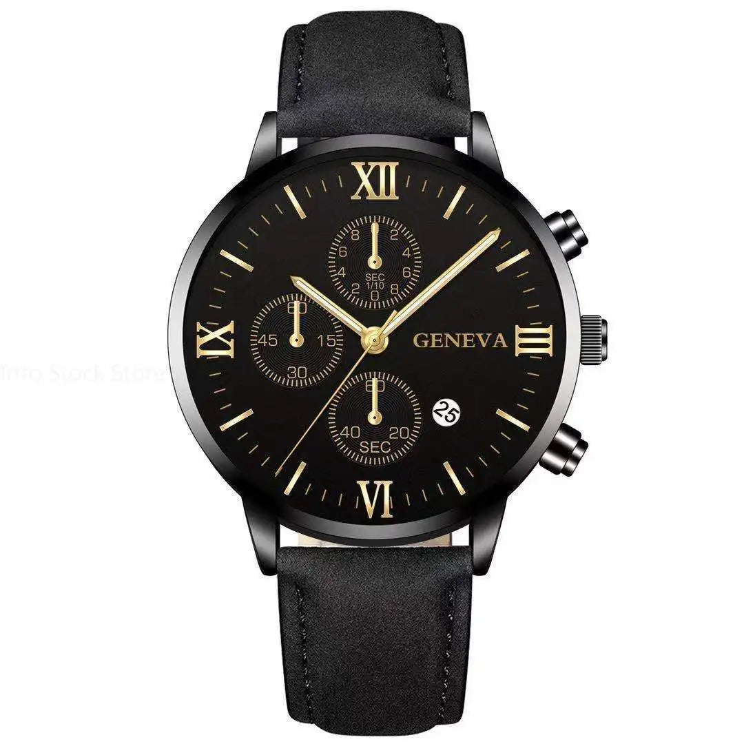 Black Quartz Watch Men Roman Dial