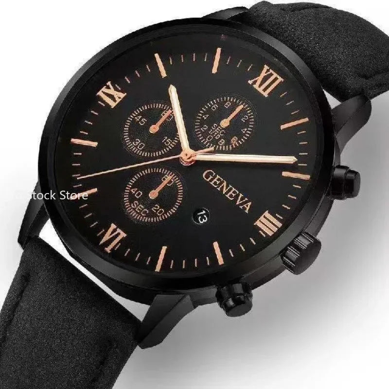 Black Quartz Watch Men Roman Dial