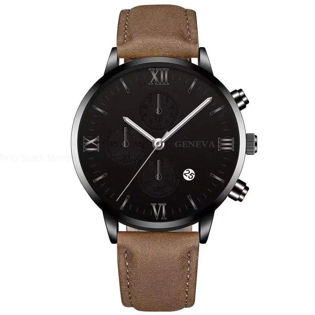 Black Quartz Watch Men Roman Dial